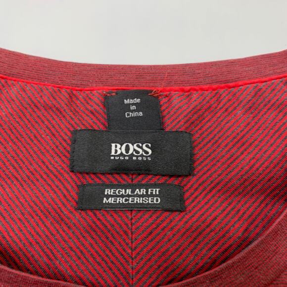 Hugo Boss Shirt Mens 2XL Ruby Red Cotton Regular Fit Mercerized Striped Crew Tee - Picture 4 of 10